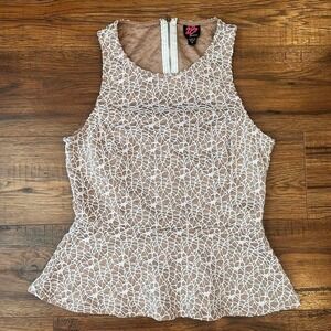 Bebe Lace Peplum Top Ivory Nude Lace Women M Y2K Coquette Going Out Clean Girl